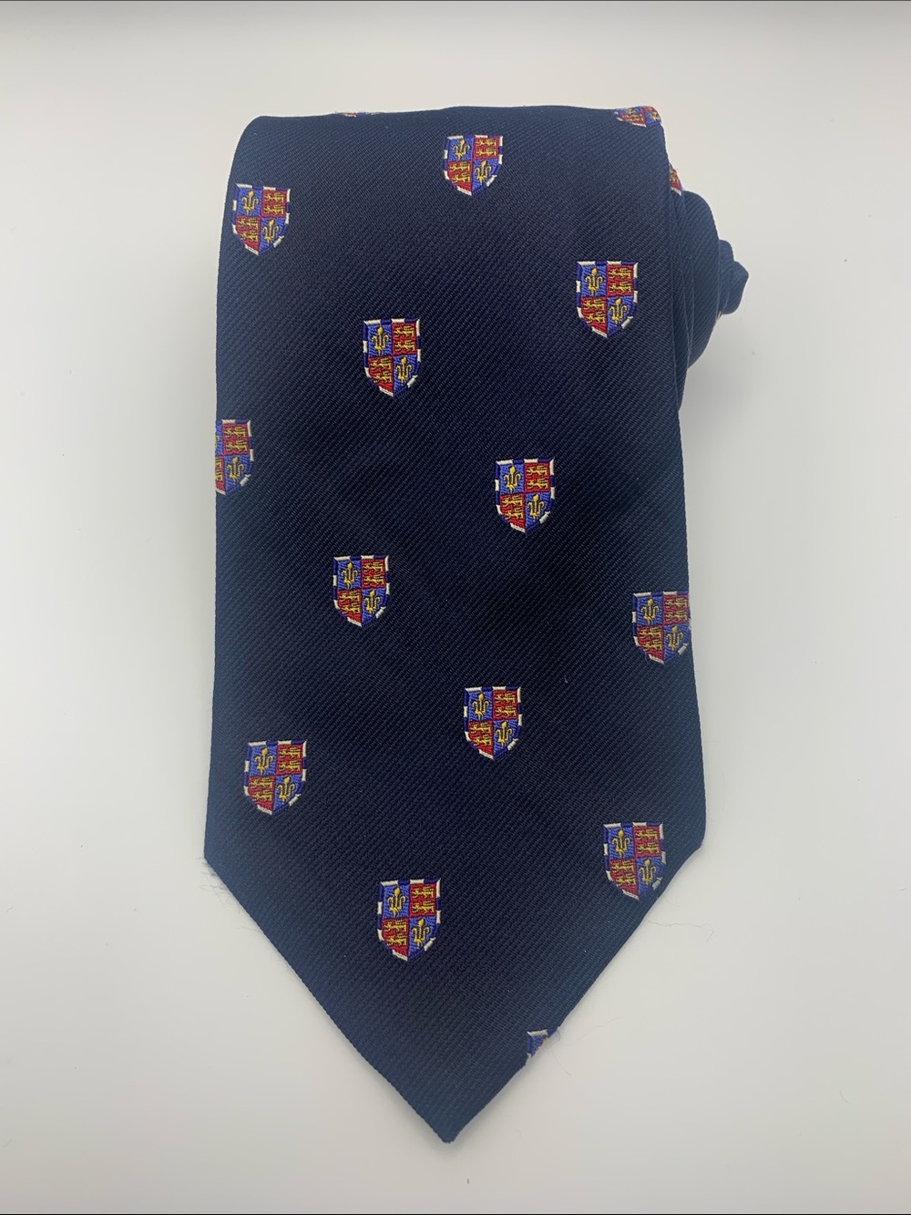 Polo Ralph Lauren Navy Silk Tie with Multicolor Crest Motif
